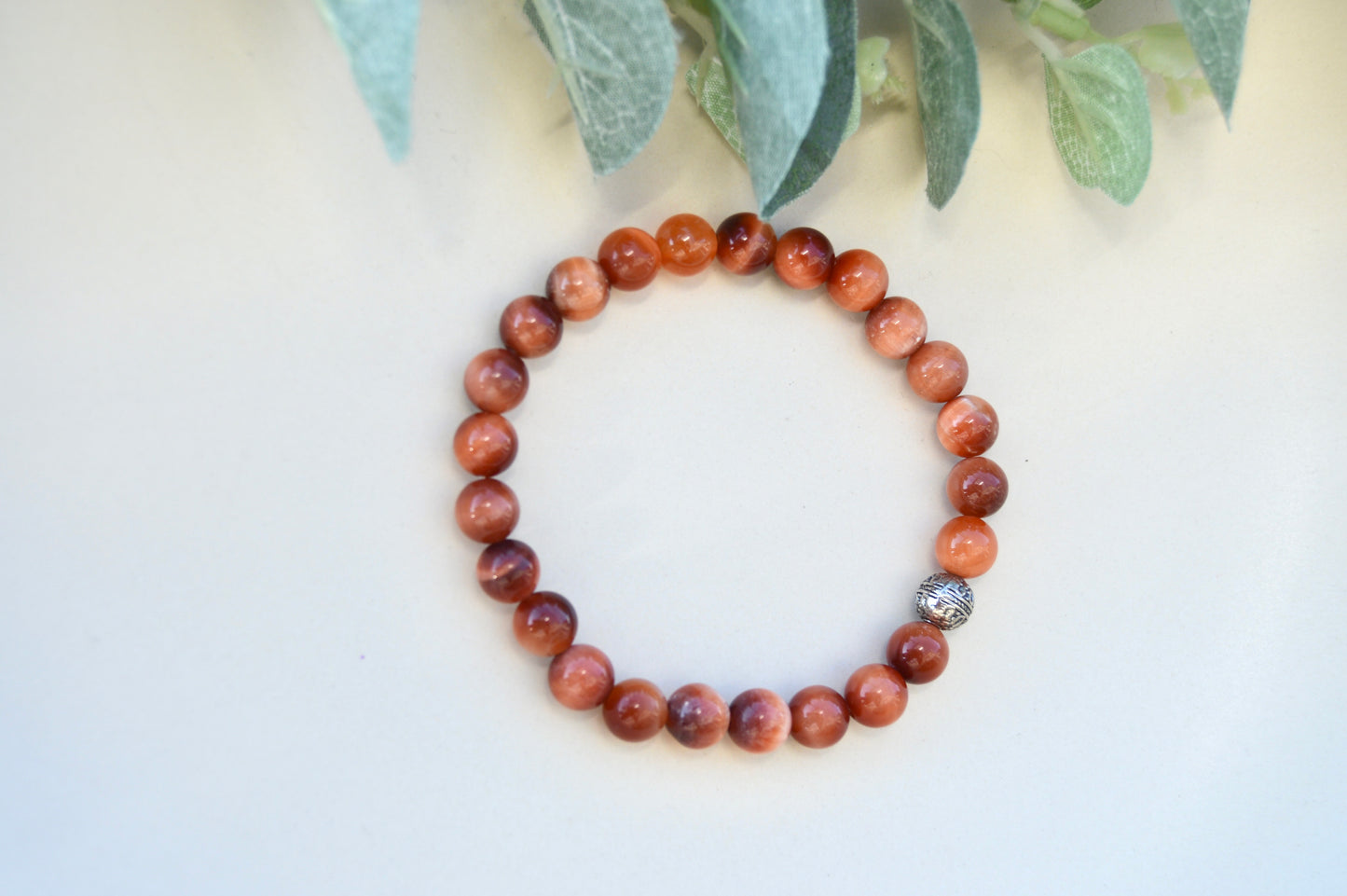 Rød tigerøye-armbånd 8 mm – varme jordtoner