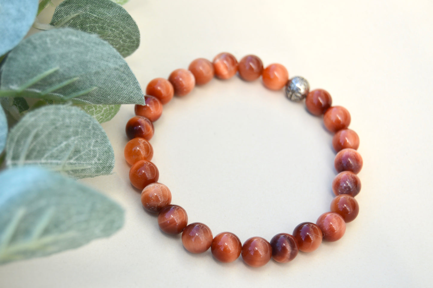 Rød tigerøye-armbånd 8 mm – varme jordtoner