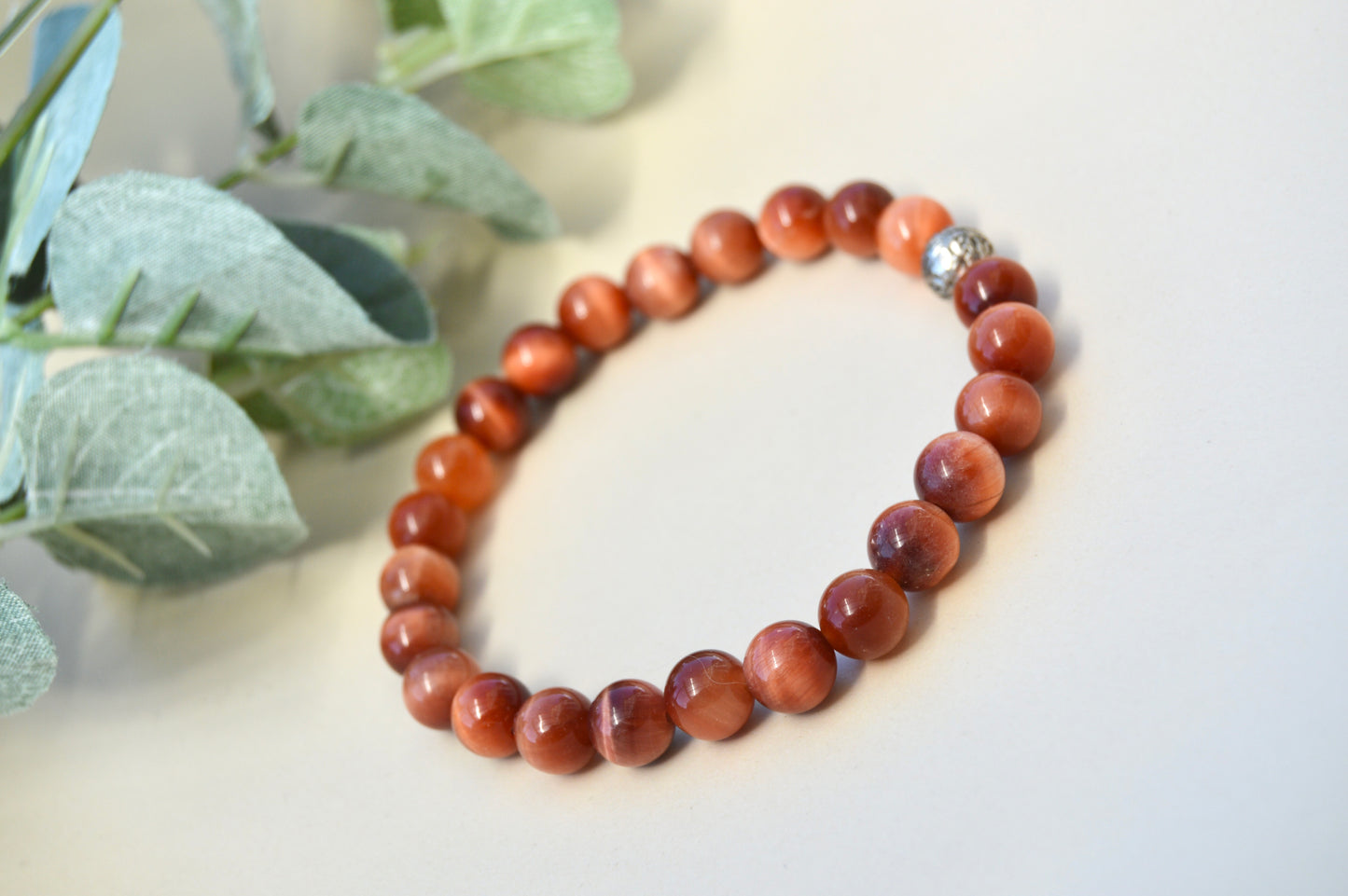 Rød tigerøye-armbånd 8 mm – varme jordtoner