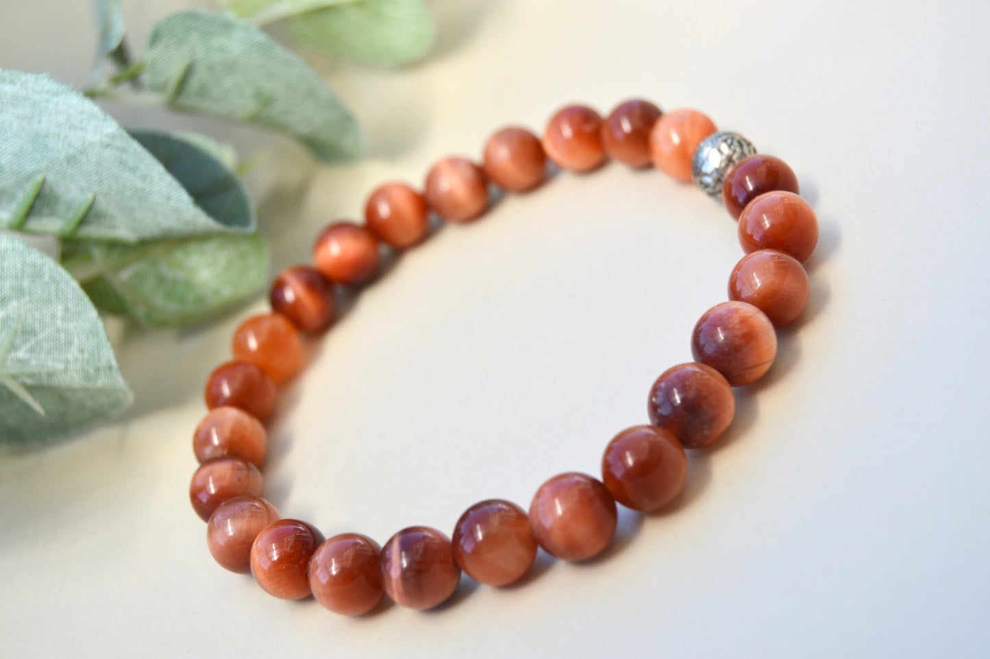 Rød tigerøye-armbånd 8 mm – varme jordtoner