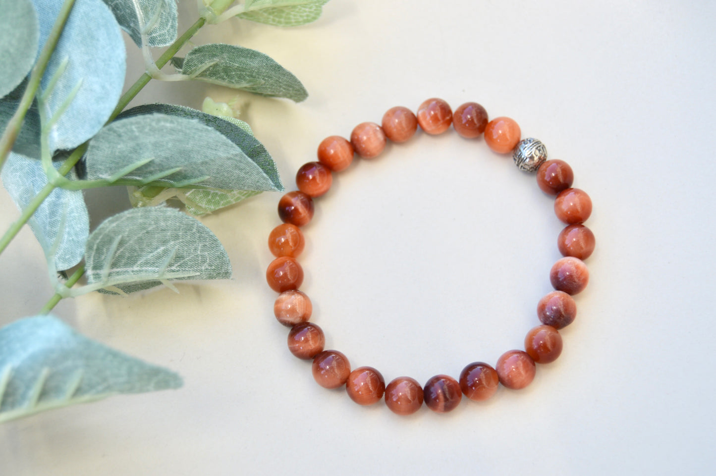 Rød tigerøye-armbånd 8 mm – varme jordtoner