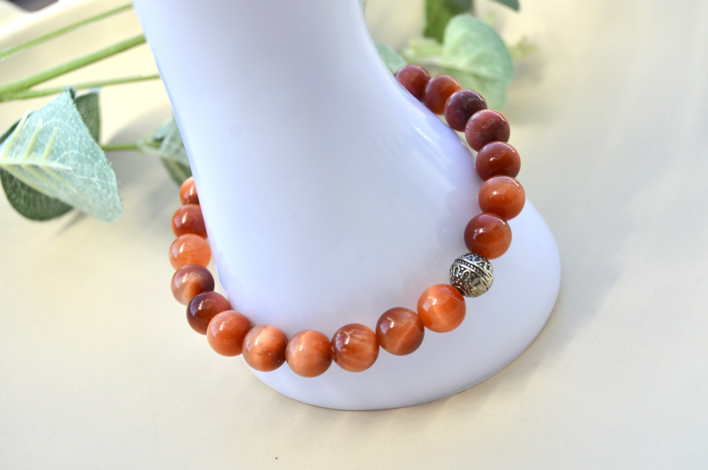 Rød tigerøye-armbånd 8 mm – varme jordtoner