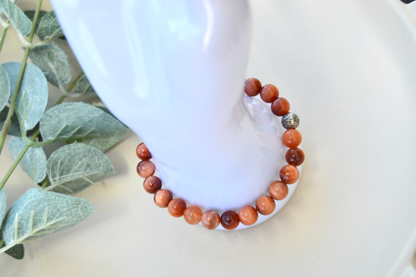 Rød tigerøye-armbånd 8 mm – varme jordtoner